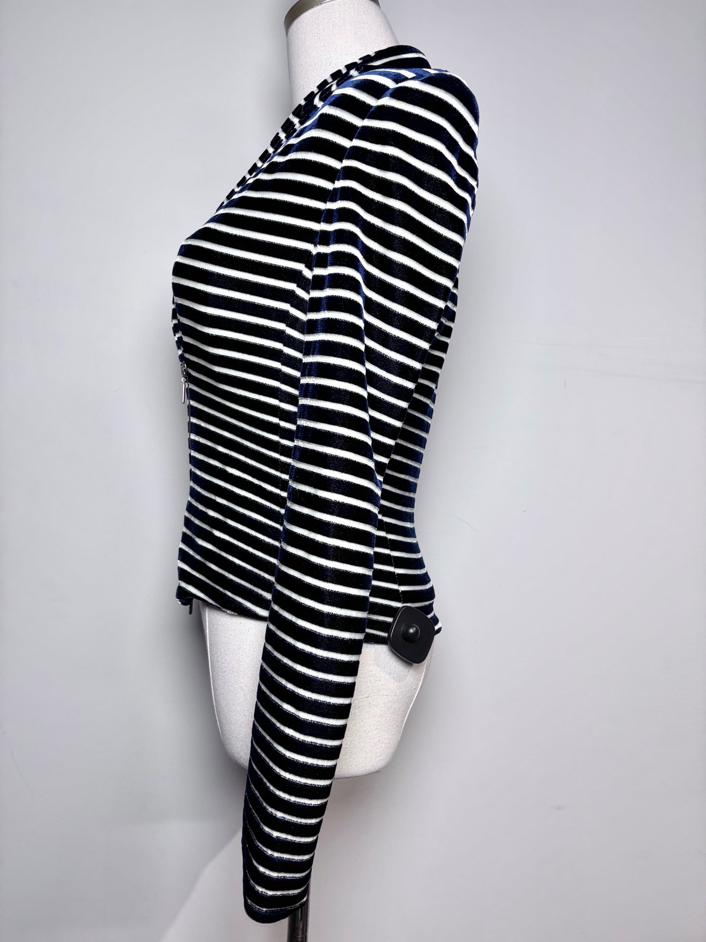 Women Size 4 (S) Giorgio Armani Blue, White Striped Bustier, Jacket Set