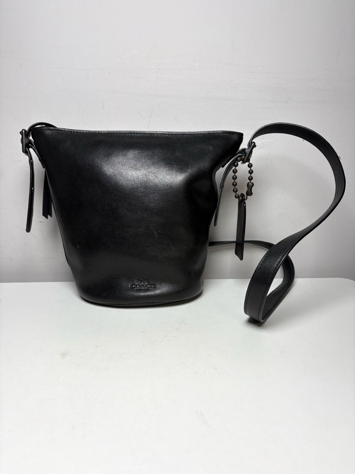 Women's Coach Bleecker Sport Mini Black Leather Vintage Pre-Owned Crossbody Bucket Bag