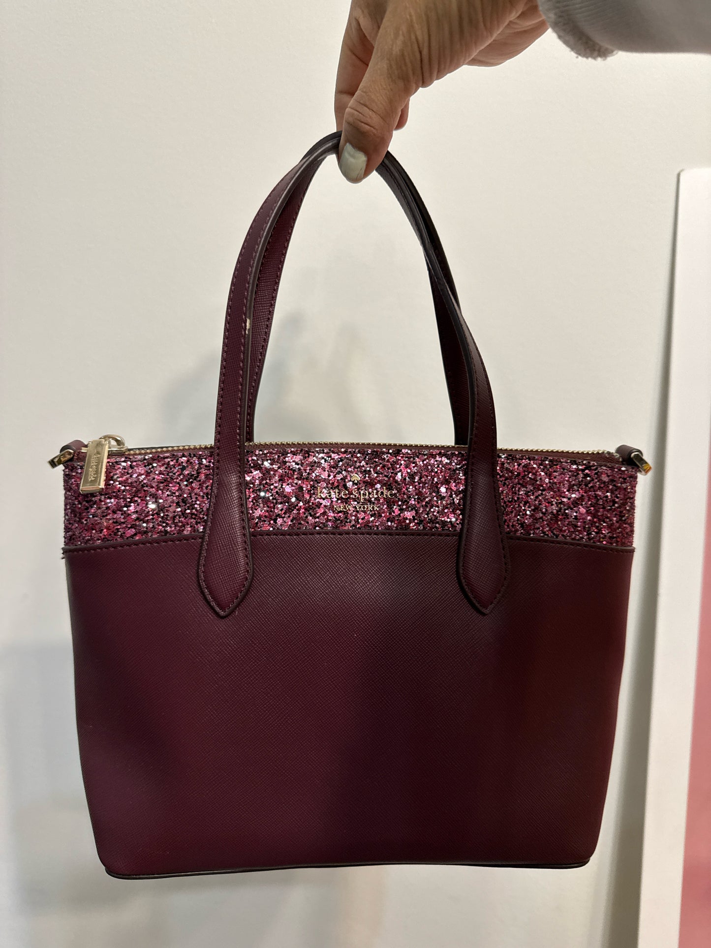 Kate Spade New York Solid w/Glitter Saffiano Leather Satchel Bag