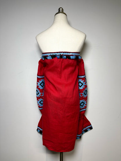 Women Size S March II Red, Blue Embroidered Women's Dress