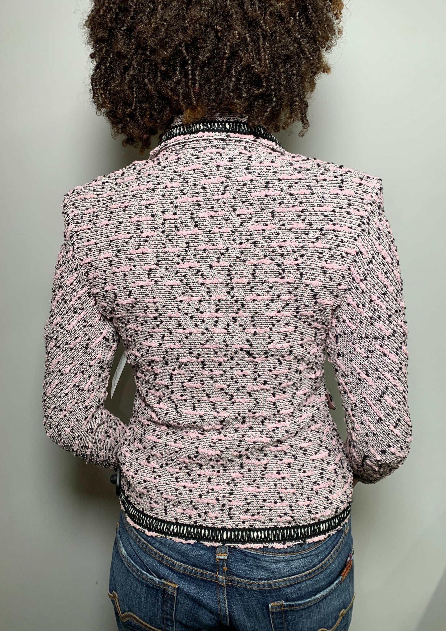 Women Size 2 St. John Pink Boucle Wool Fitted Zip Blazer
