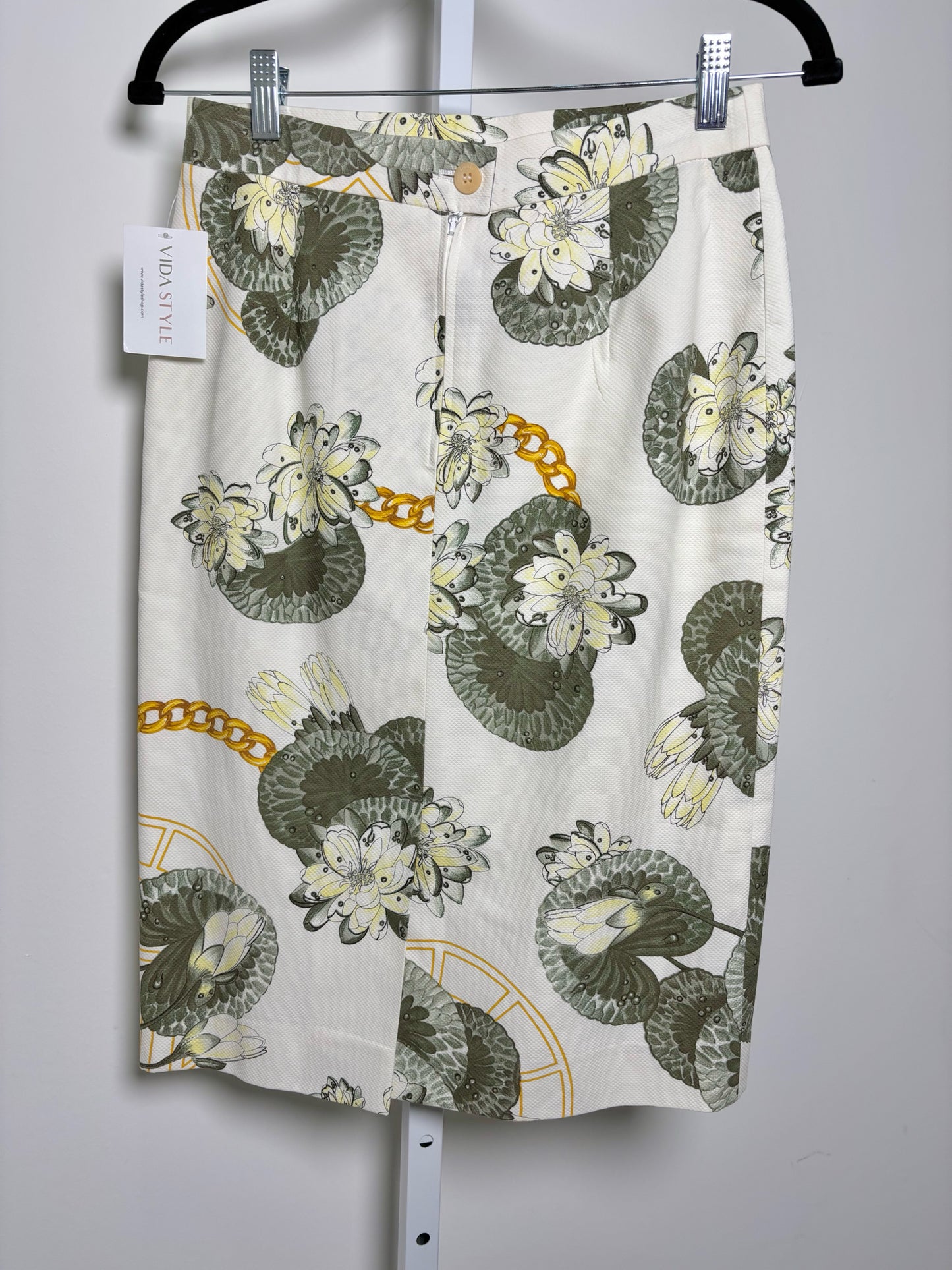 Women Size 6 Louis Feraud Cream Floral Pencil Cotton Vintage Skirt