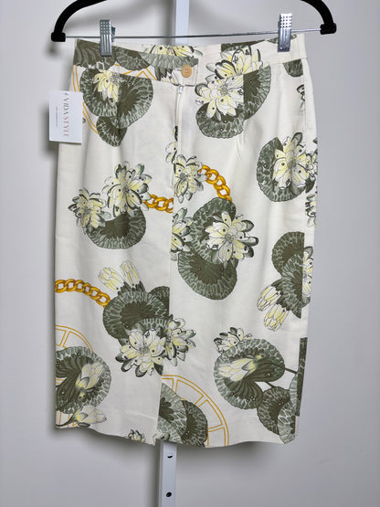 Women Size 6 Louis Feraud Cream Floral Pencil Cotton Vintage Skirt