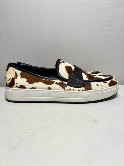 Women's Shoe Size 9.5 Donald J. Pliner Richiieeh Brown & Cream Cow Print Calf Hair NWT Pre-Owned Slip-Ons