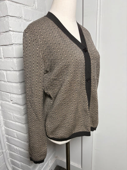 Women Size L Max Mara Brown, Cream Chevron Wool Sweater