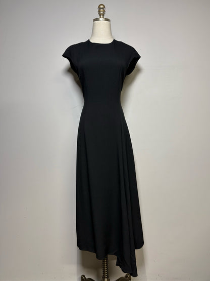 Women Size 2 The Row Black Crepe Asymmetric Hem Pre-owned Midi Dress