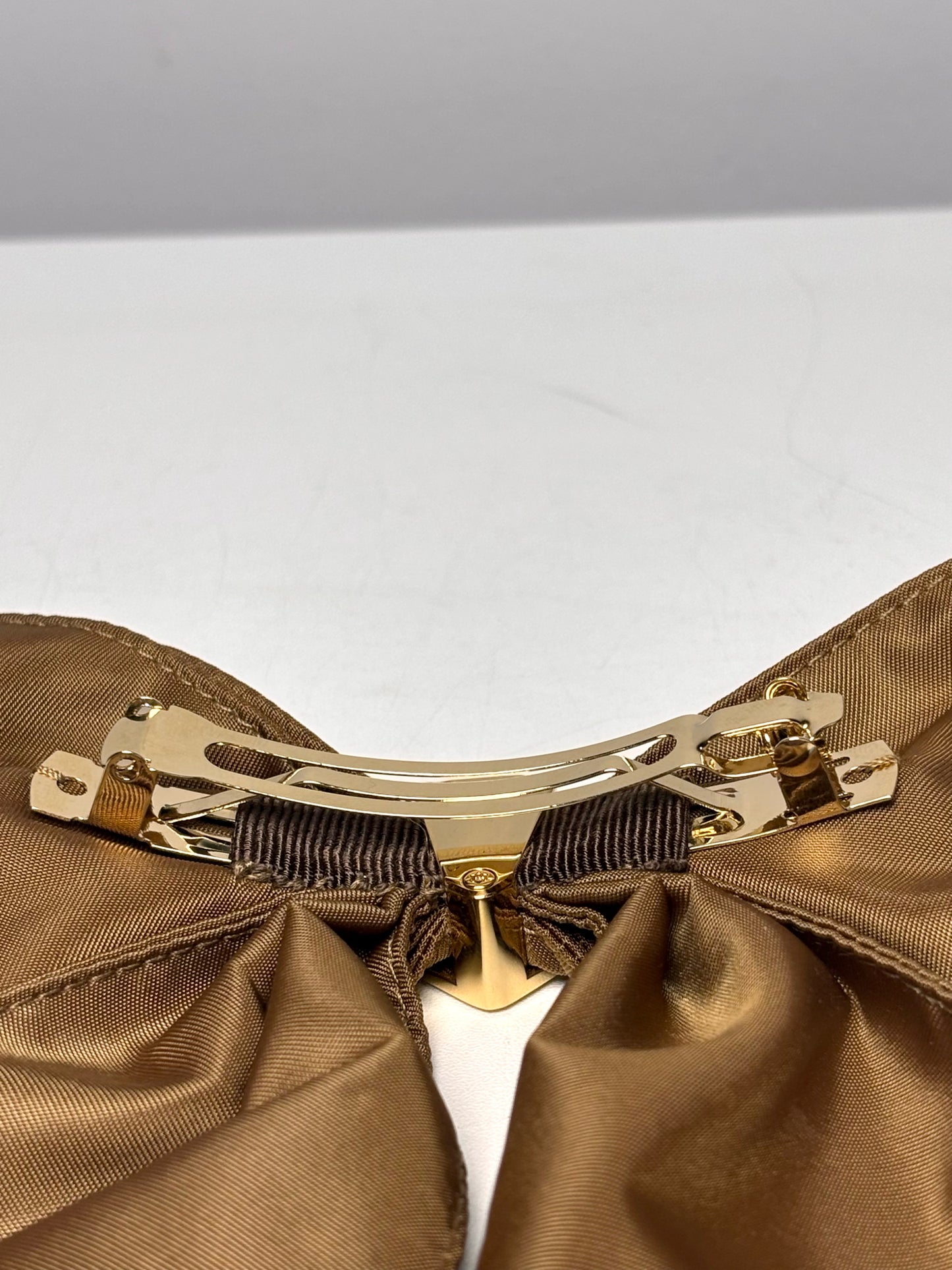 Prada Recycled Nylon Brown Hair Clip/Bow w/Triangle Logo Pre-owned