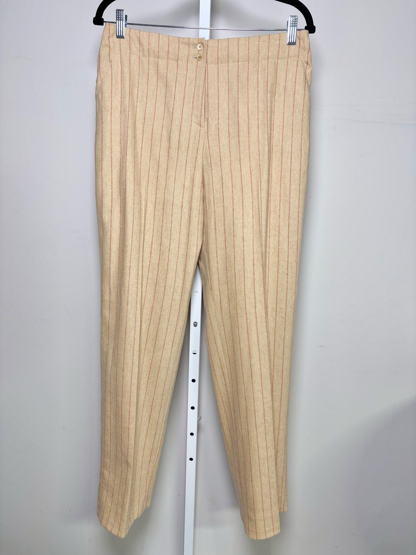 Women Size 40 (8) Feraud Camel Striped Vintage Wool 2 Piece Pant Suit