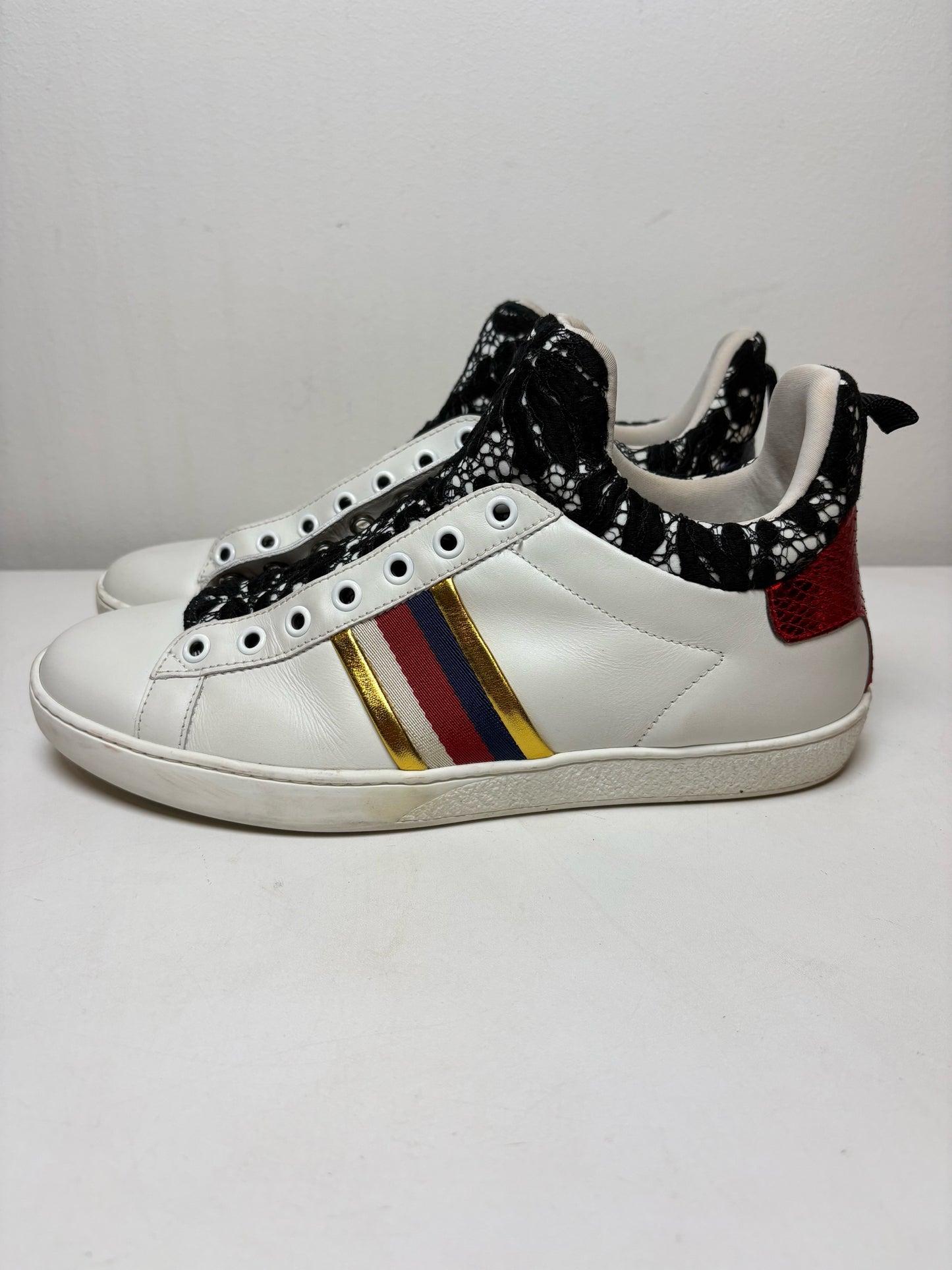 Size 38 (8) Gucci Ace High 'Lace" Sneaker Leather Women's