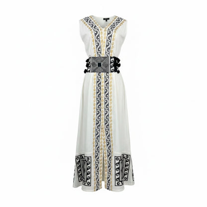 Women Size M NEMA Resort Wear Ivory Embroidered 100% Cotton Pre-owned Dress