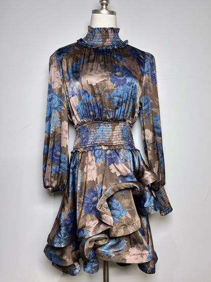 Women Size M Elliatt Brown, Blue Floral Polyester Women's Polyester Dress