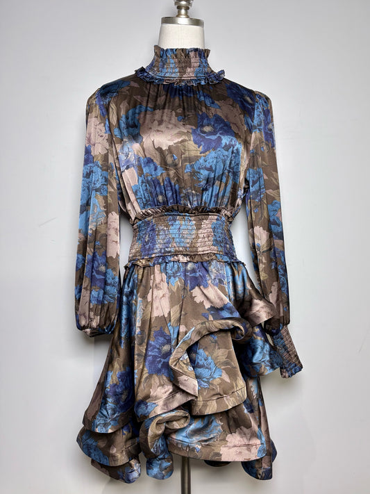 Women Size M Elliatt Brown, Blue Floral Polyester Women's Polyester Dress