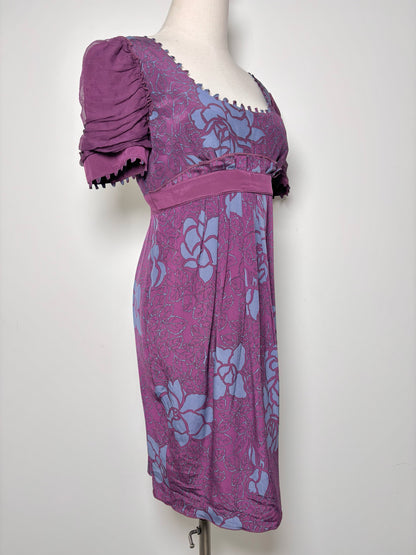 Women Size 6 Black Halo Purple, blue Floral Silk NWT Dress