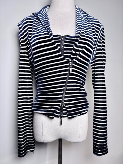 Women Size 4 (S) Giorgio Armani Blue, White Striped Bustier, Jacket Set