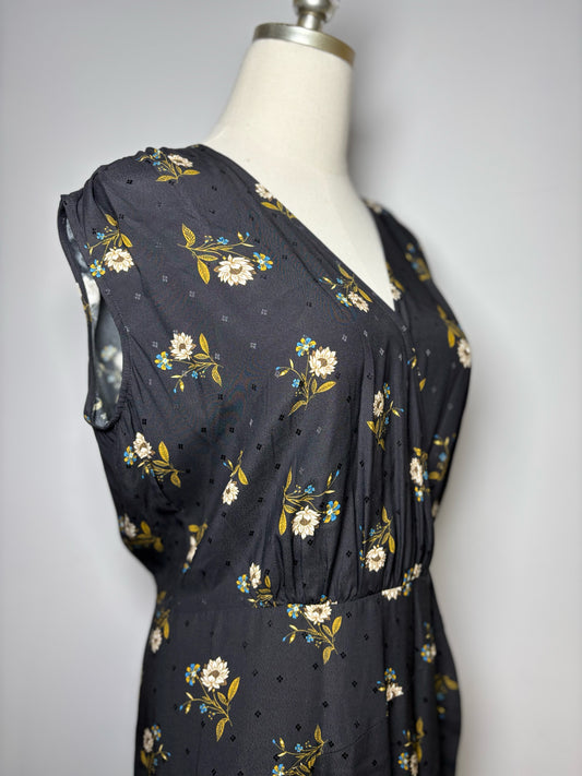 Women Size 10 Veronica Beard Black Floral Midi Silk Blend Dress