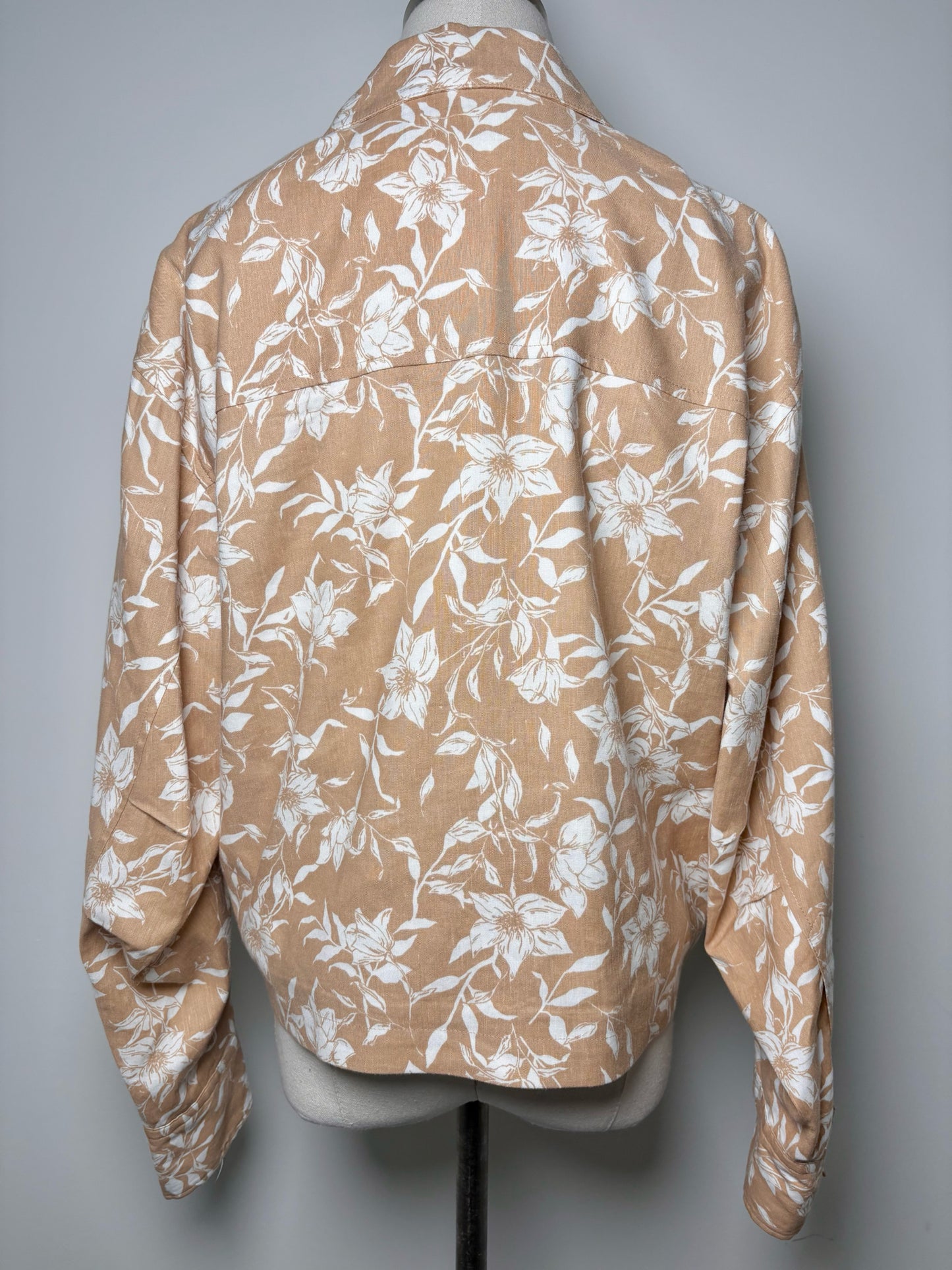 Women Size S Rag & Bone Tan Floral Linen Blend Jacket