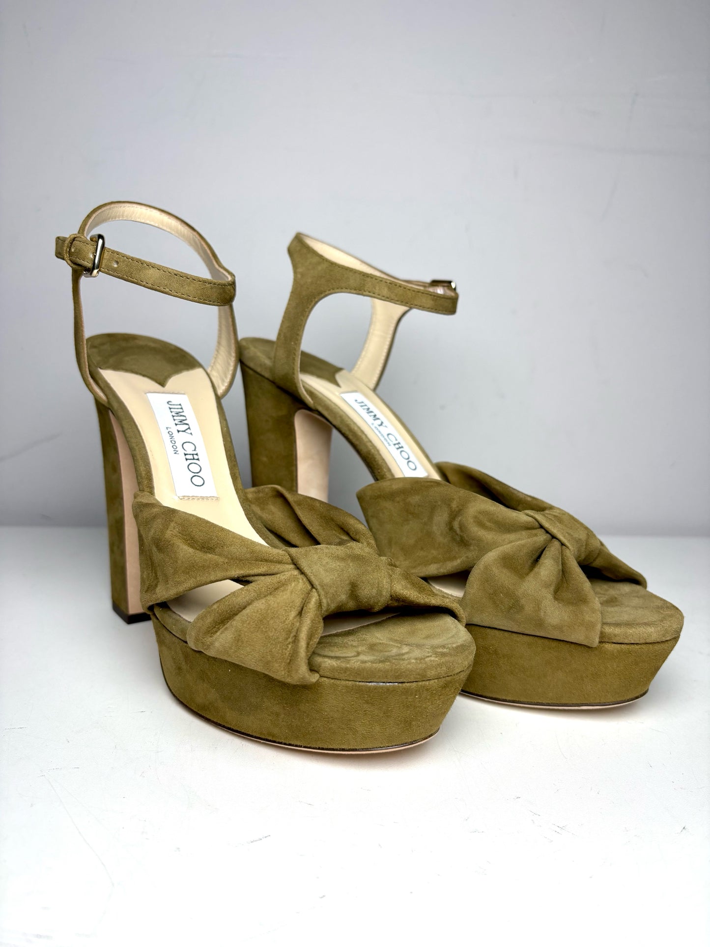 W Shoe Size 40 Jimmy Choo Heloise 120 Green Suede Platform Pre-owned NWT Heels
