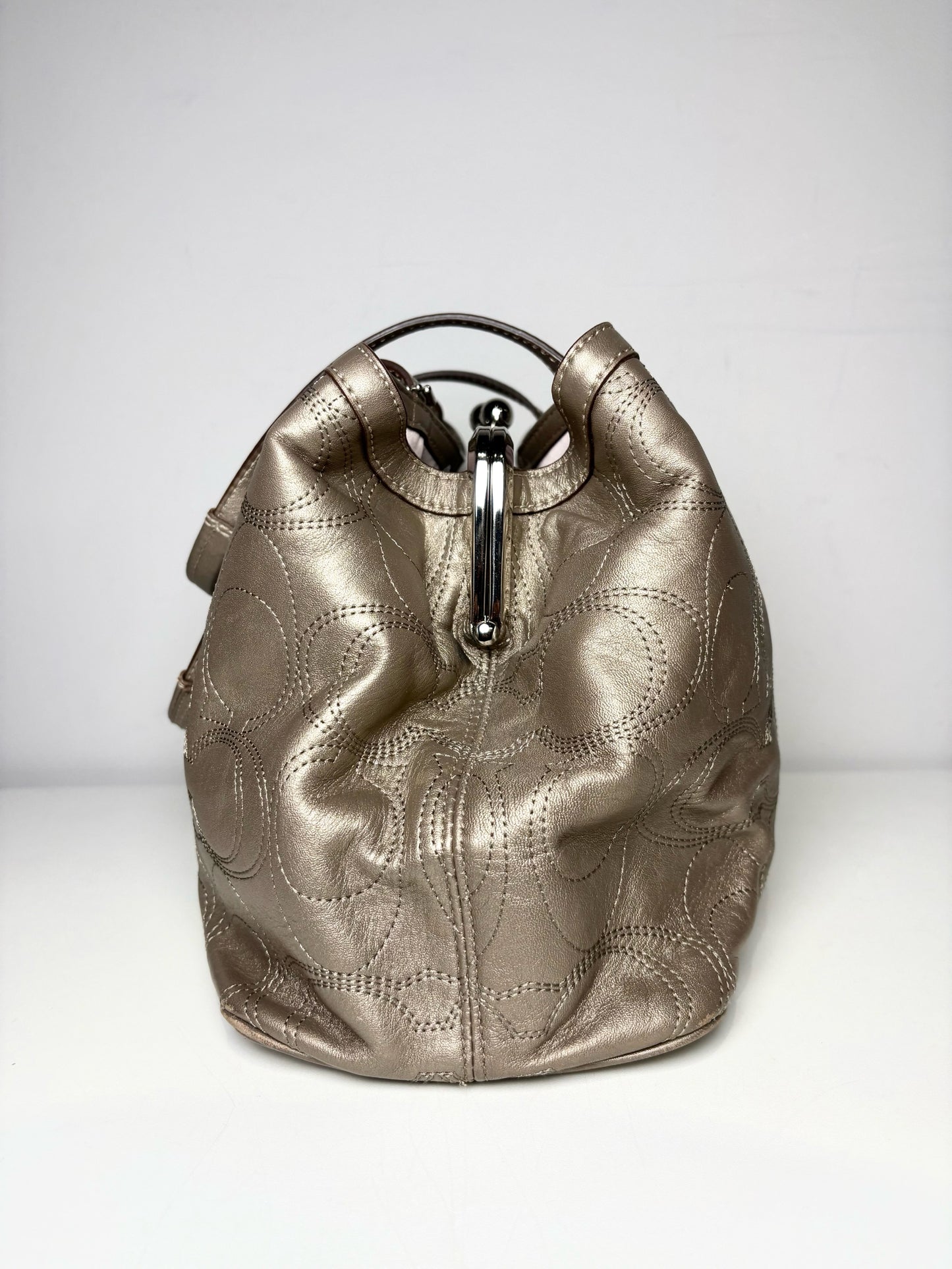 Coach Gunmetal Silver Stitched Logo Vintage Satin-Lined Pre-owned Women's Purse