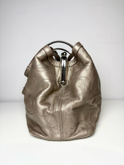 Coach Gunmetal Silver Stitched Logo Vintage Satin-Lined Pre-owned Women's Purse