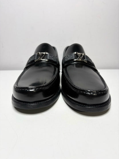 Louis Vuitton Black Leather Solid Mens Shoe Size 8M Men's Pre-owned, NWT Loafers