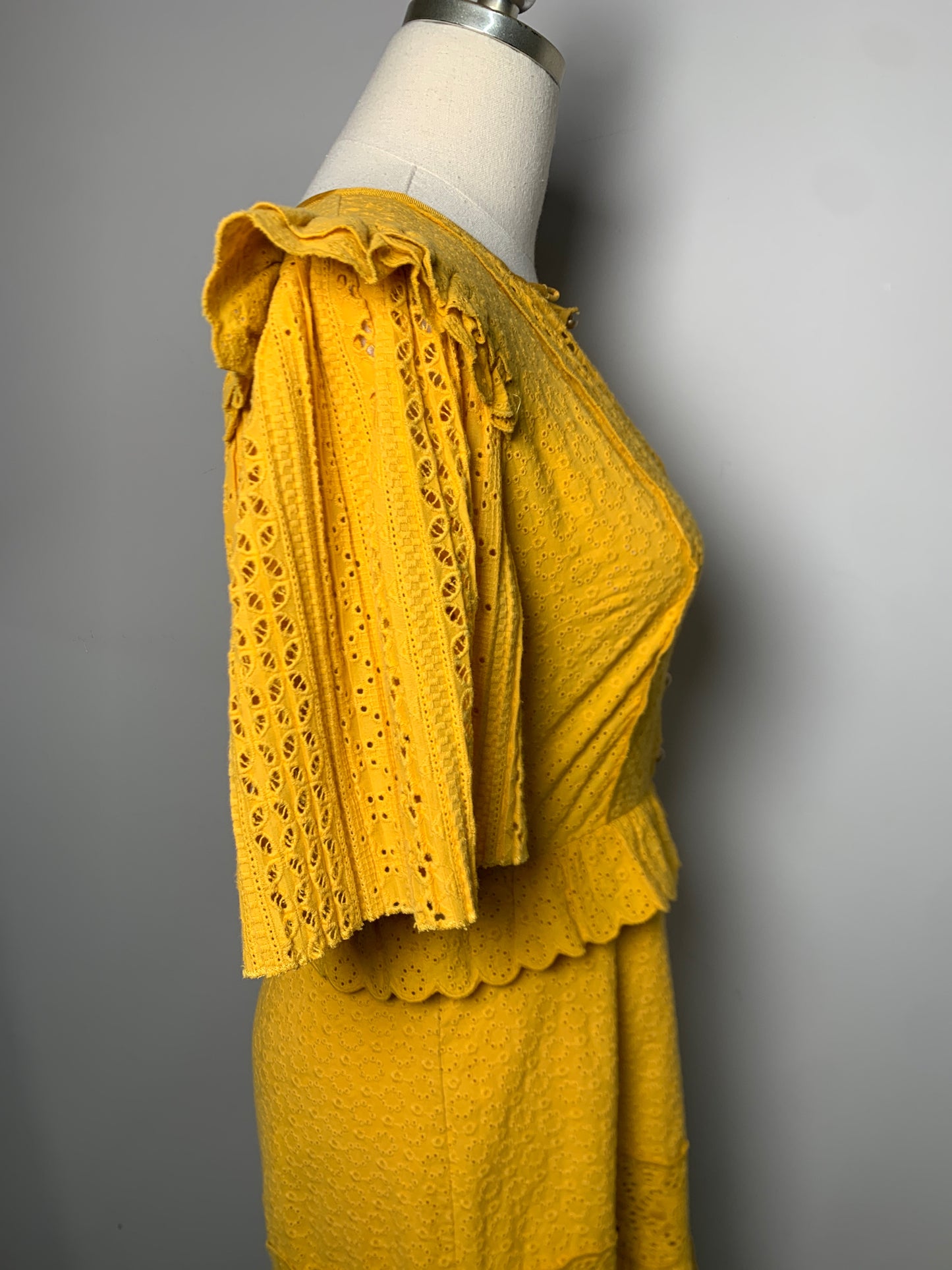 Women Size S Saylor Mustard Yellow Eyelet Dress