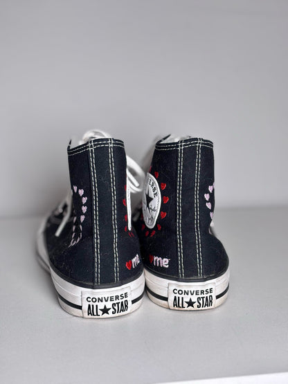 W Shoe Size 8 Converse Crafted With Love Black, Red Hearts Pre-owned Sneakers