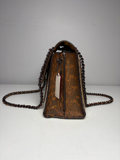 Women's Coach Parker Rivets Snakeskin Print Monogram Leather Pre-Owned Shoulder Bag