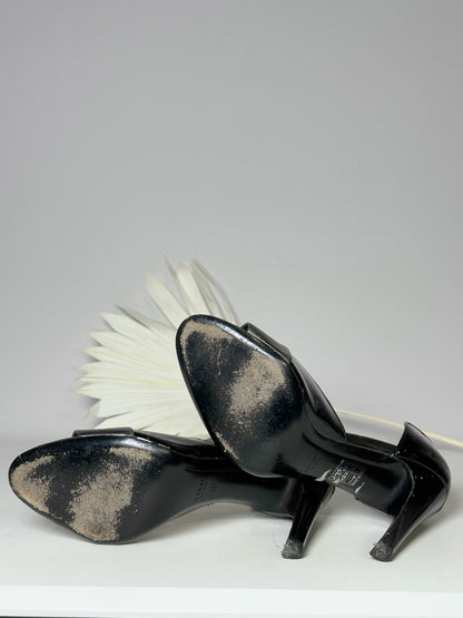 W Shoe Size 8 Gucci Black & Pewter Patent Leather Heels