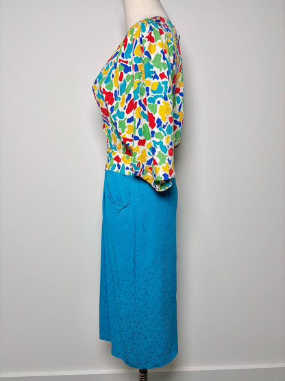 Women Size 6 Louis Feraud Yellow, red, white, green, blue Print Silk Dress