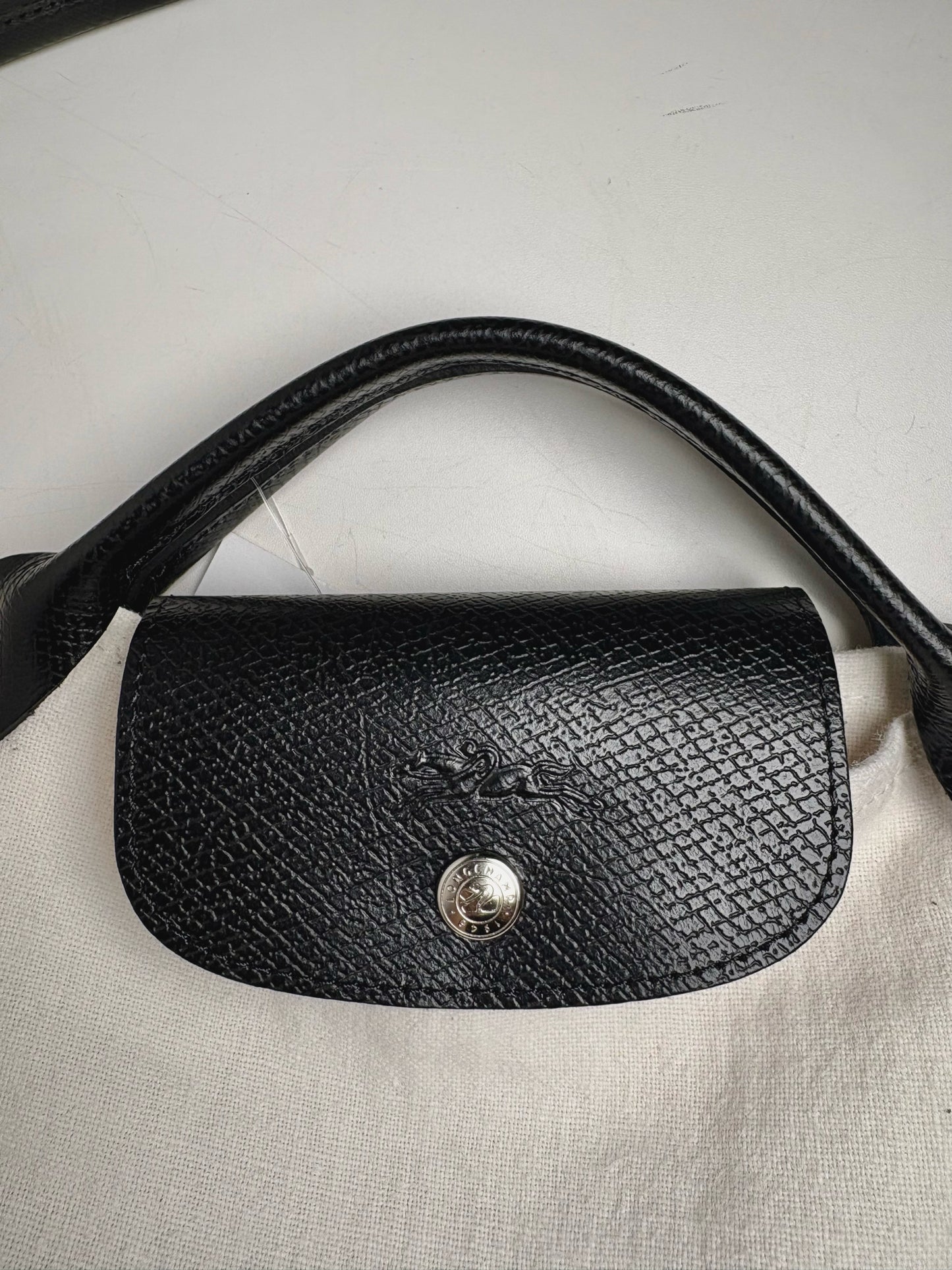 Longchamp Solid w/Stripe Accents Linen Pre-owned Off-white Cowhide Trim Purse