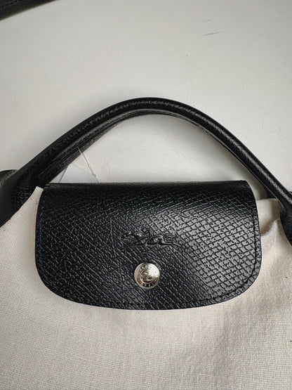 Longchamp Solid w/Stripe Accents Linen Pre-owned Off-white Cowhide Trim Purse