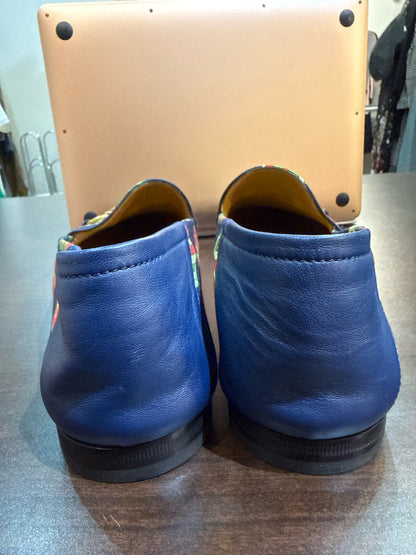 Gucci Brixton GG Blue Satin Print Shoe Sz 8 Men's Loafers NWT Pre-owned