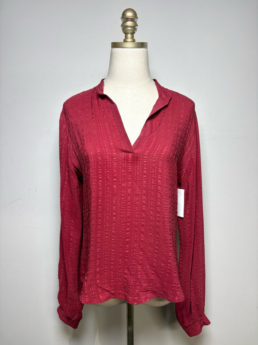 Women's Size 38 (US 2–4) Zeus + Dione Burgundy Textured Pure Silk Pre-Owned Top