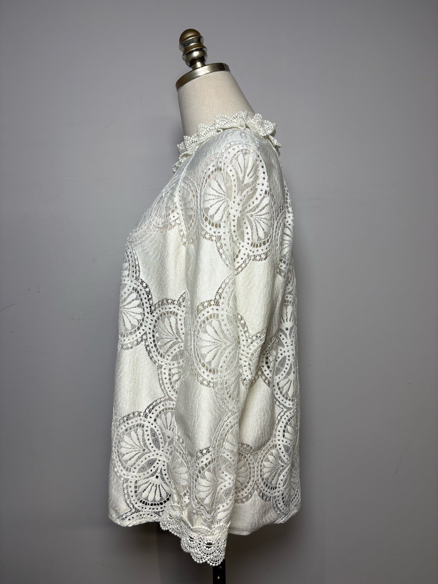 Women Size 44 Sézane Bianca White Lace Cotton Blend Pre-Owned Blouse