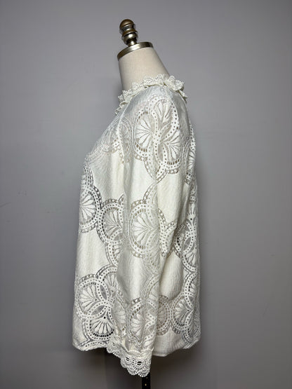 Women Size 44 Sézane Bianca White Lace Cotton Blend Pre-Owned Blouse