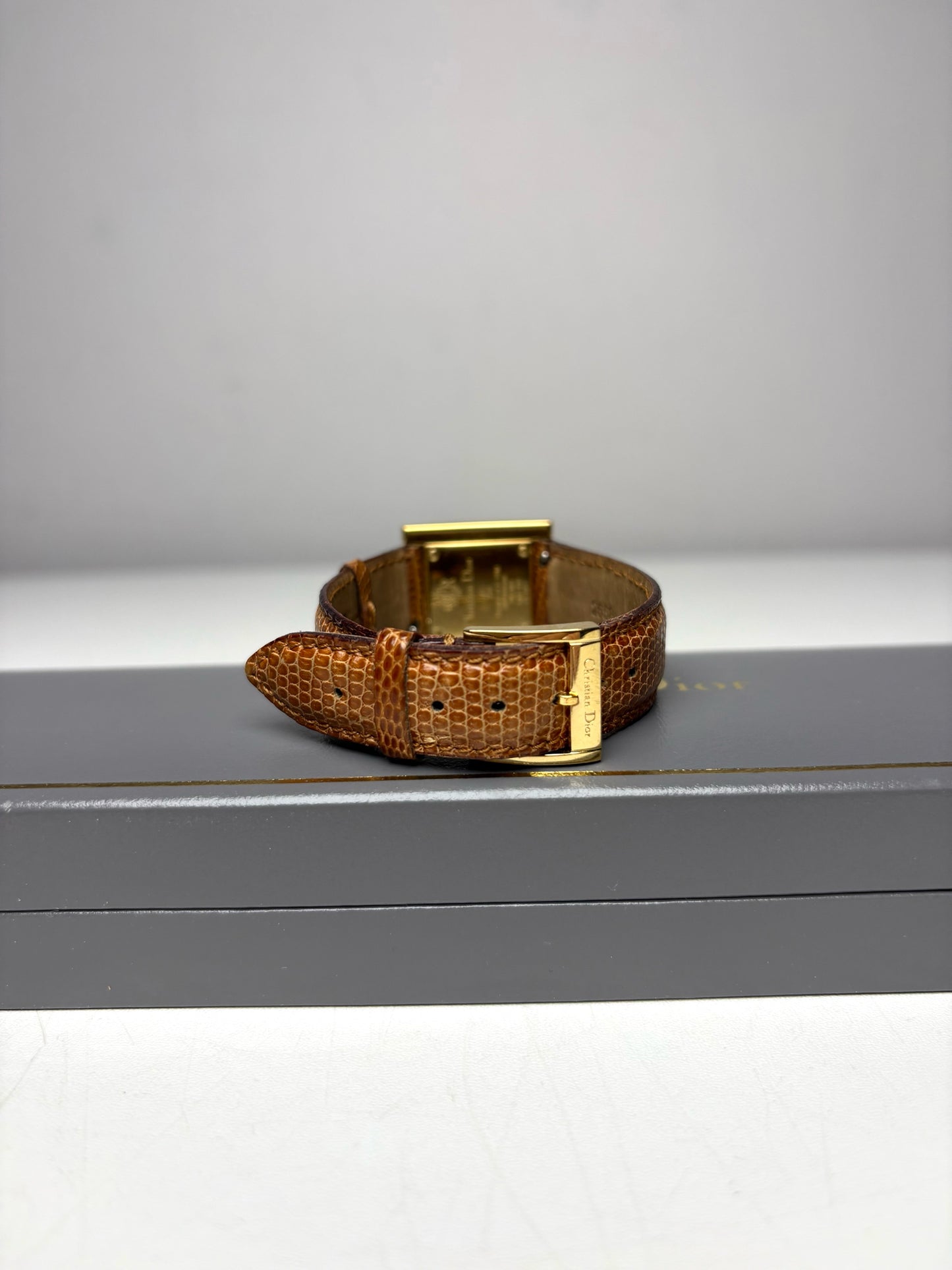 Women's Christian Dior Cannage 24mm Gold-Plated Lizard Leather Vintage Pre-Owned Quartz Watch