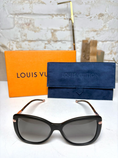 Louis Vuitton NWT Black Charlotte Leather-wrapped Monogram Fold Sunglasses