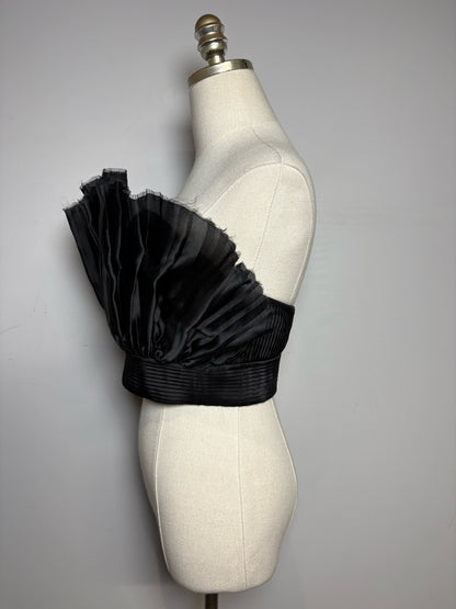 Women's Size 4 Andres Otalora Black Pleated Pure Silk Pre-Owned Strapless Crop Top