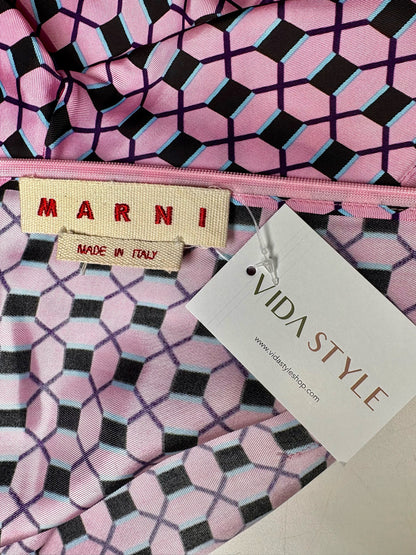 Women Size 8 (M) Marni Pink, Black Print Drop Waist Pre-owned Dress
