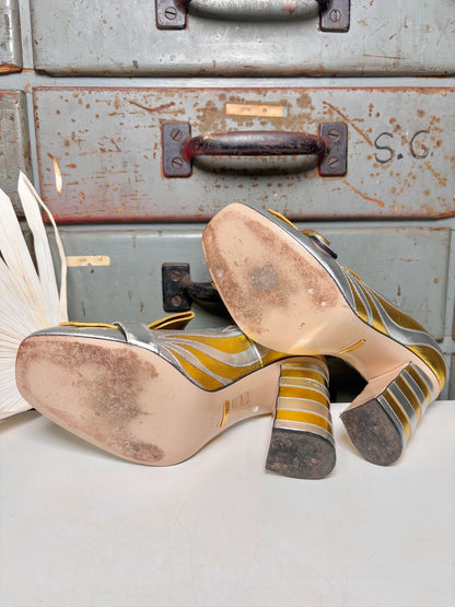 W Shoe Size 36.5 (6.5 US) Gucci Metallic Gold, Silver Leather Loafers