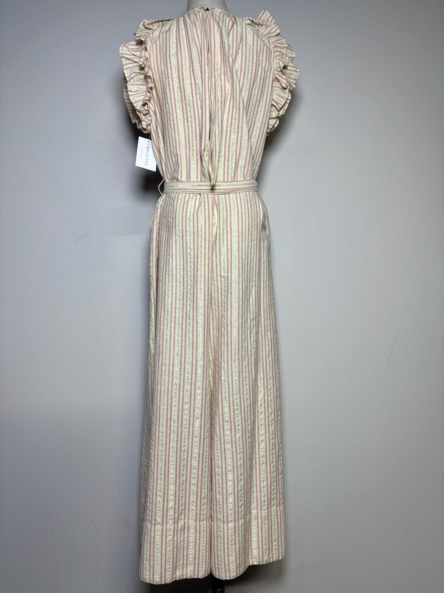 Women Size 8 Ulla Johnson Simka Cream Stripe Pre-owned Cotton Blend Jumpsuit