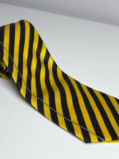 Bijan Black, Yellow 100% Silk Diagonal Stripes Men's Pre-owned Tie
