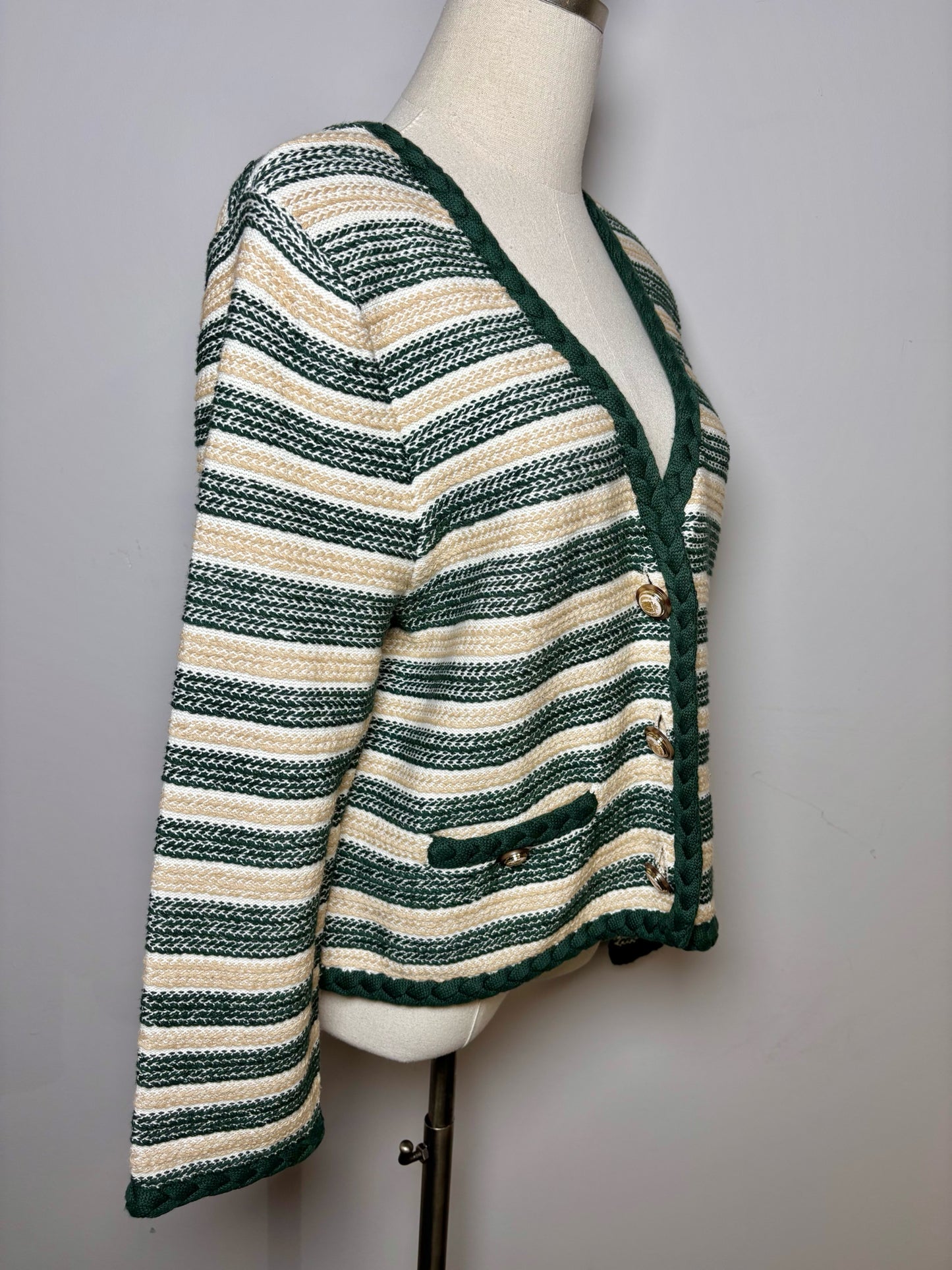 Women Size L Veronica Beard Green/Khaki Stripe Linen NWT Sweater