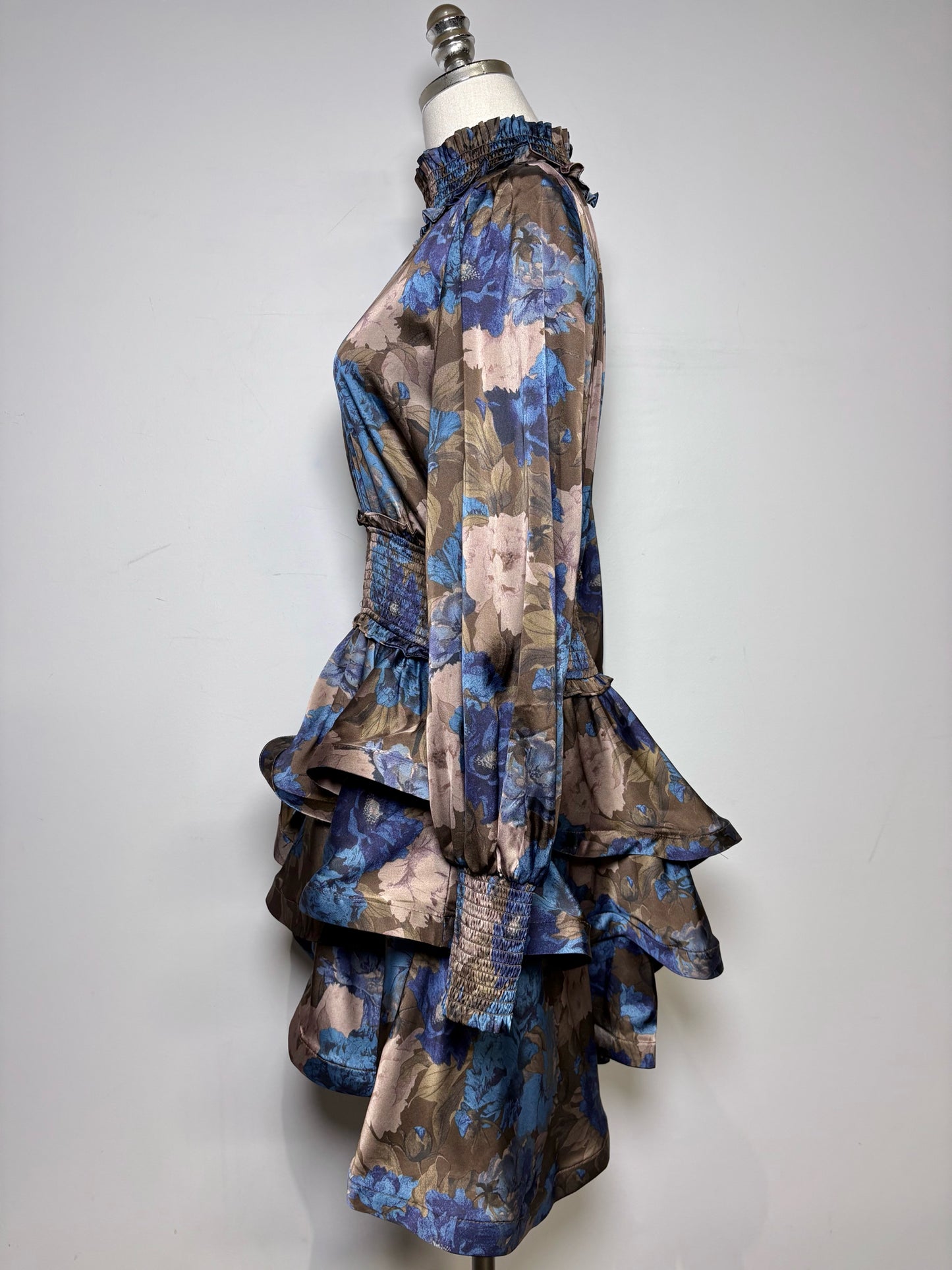 Women Size M Elliatt Brown, Blue Floral Polyester Women's Polyester Dress