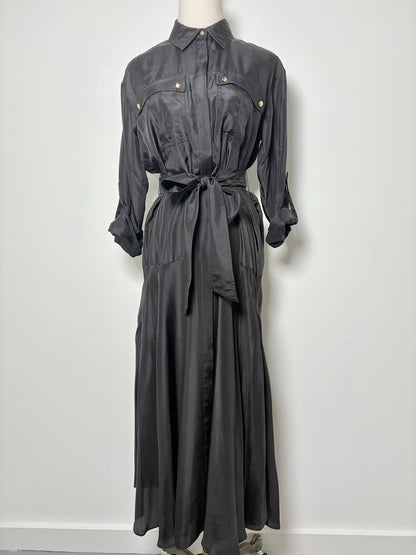 Women Size 2 Veronica Beard Black Solid Silk Shirt Midi Dress