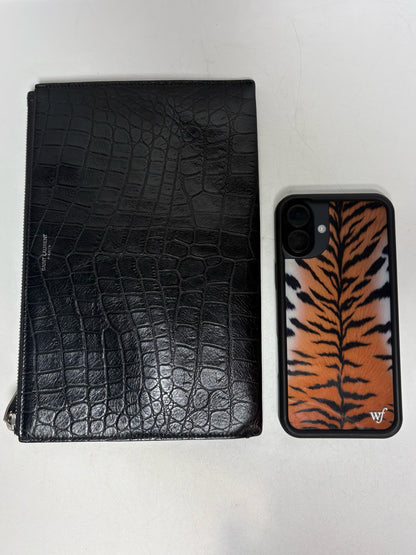 Saint Laurent Black Croc Embossed Leather Pre-Owned Portfolio Clutch