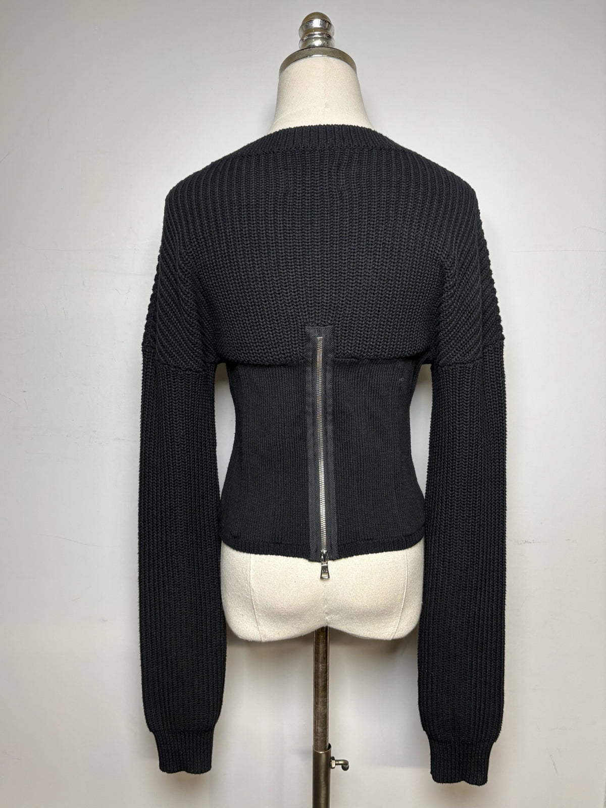 Women's Size S RtA Black Cotton Chunky Knit Corset Zip-Up Pre-Owned Sweater