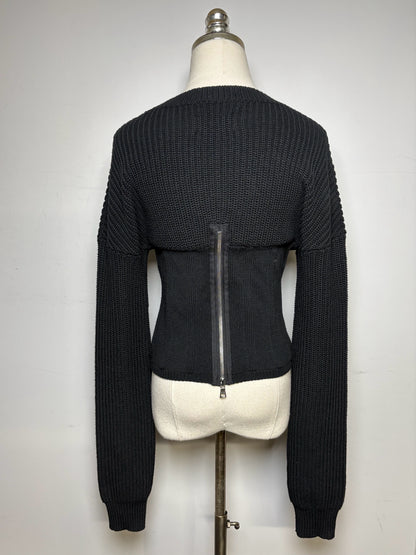 Women's Size S RtA Black Cotton Chunky Knit Corset Zip-Up Pre-Owned Sweater