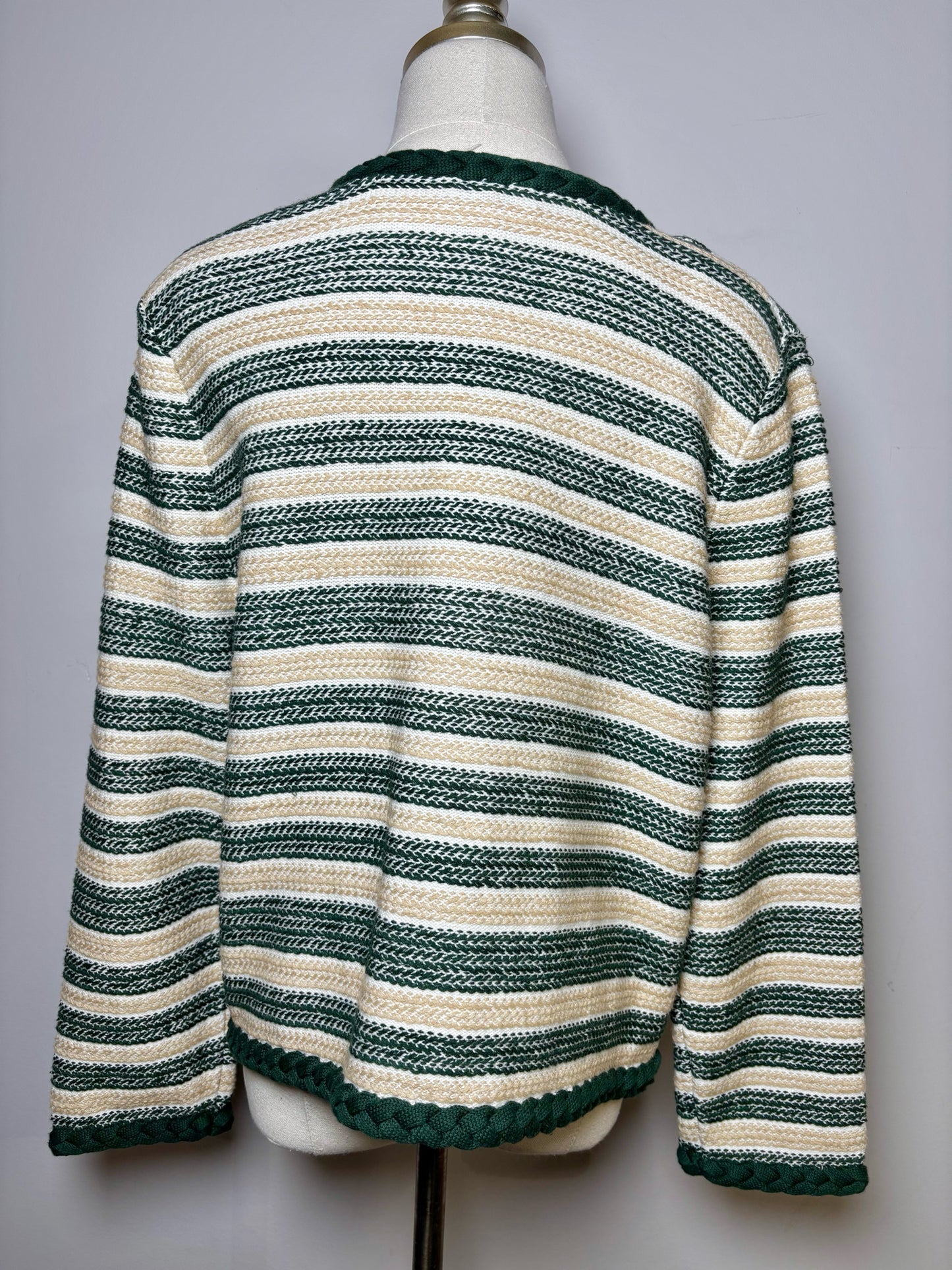 Women Size L Veronica Beard Green/Khaki Stripe Linen NWT Sweater