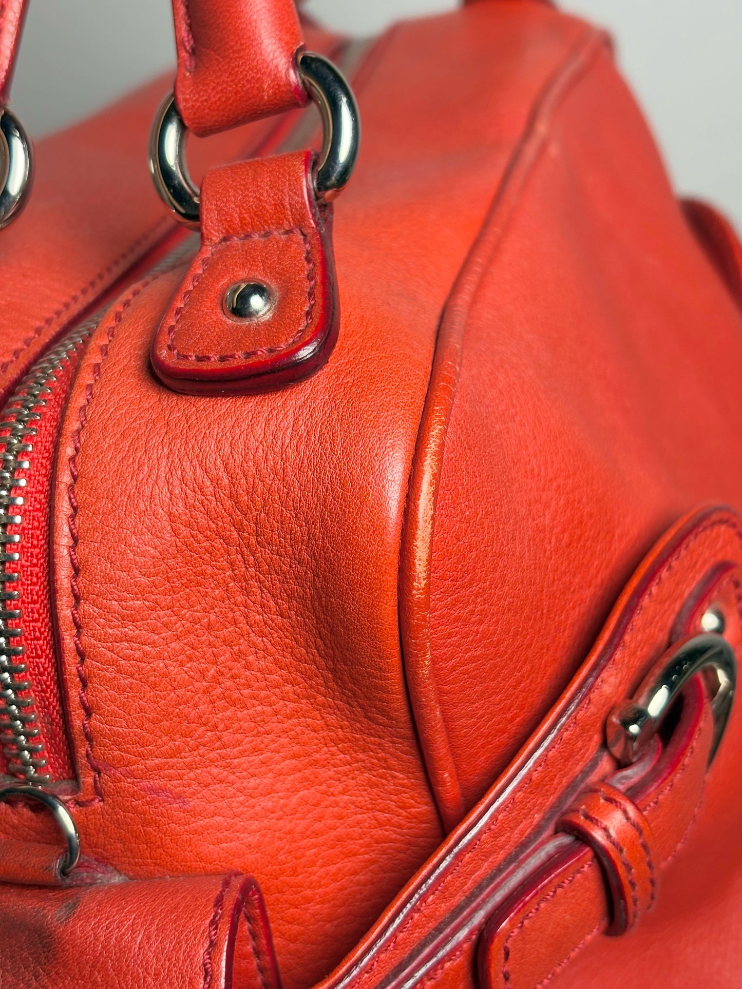 Salvatore Ferragamo Solid Pebble Leather Red Calfskin Medium Purse